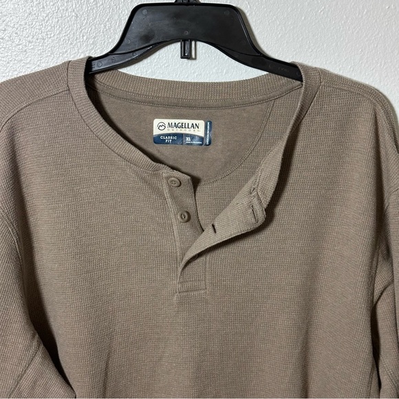 Magellan Outdoors Men Beige Tan Henley Shirt Long Sleeve Classic Fit size XL. - Picture 3 of 8